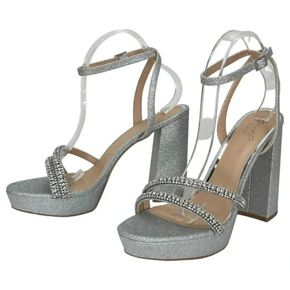 Jewel Badgley Mischka Rochel Silver Glitter Rhinestone Womens Pumps Size 11M - Picture 11 of 12